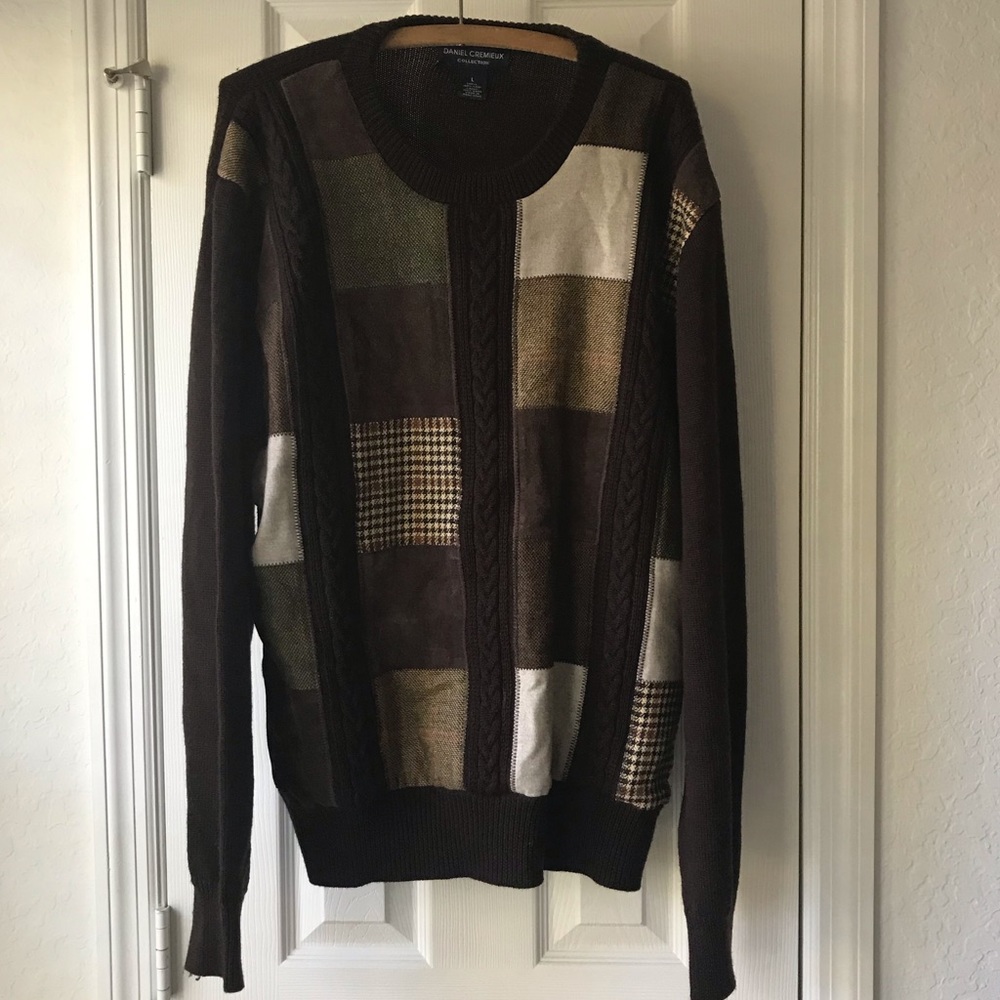 Vintage Daniel Cremieux Collection Men Brown Block Patched Wool Sweater